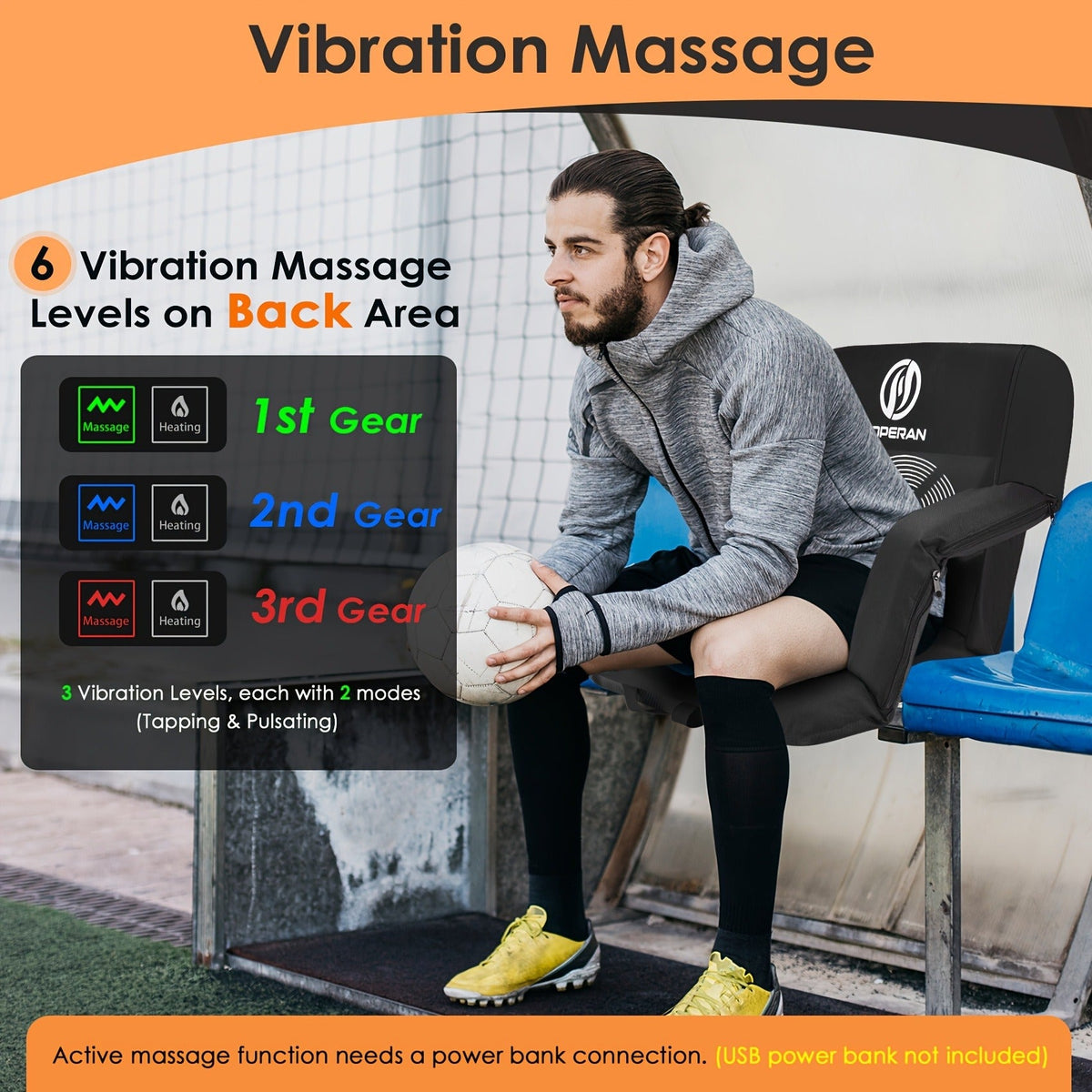 Heated Stadium Seat with Massage | 3-Level Heat & 6 Modes