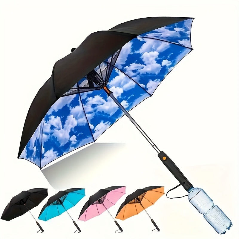 UV Protection Sun & Rain Umbrella with Black Vinyl Coating | 8-Rib Aluminum Frame Windproof Parasol for Outdoor Sun Protection, Sunny & Rainy Days, Includes Matching Water Bottle | Multiple Colors Available