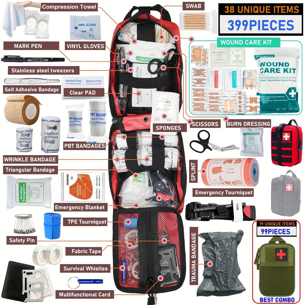 First Aid Kit 399pcs / 99pcs Professional Portable Survival Gear with Splints Scissors Tweezers for Hiking Camping Hunting Car Travel Emergency - product image 5