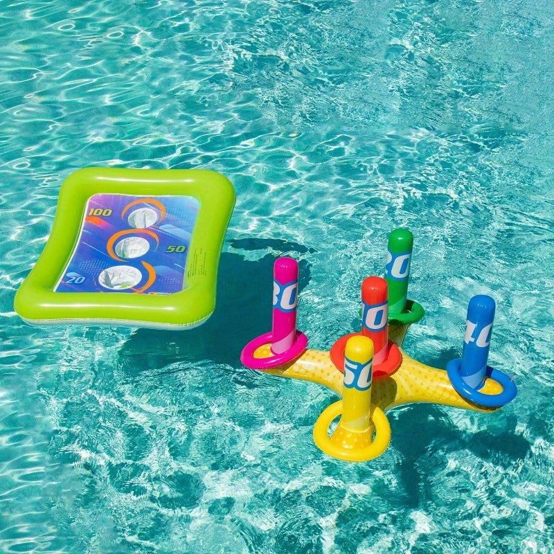 2-in-1 Ring Toss & Cornhole Floating Swimming Pool Party Games for Kids & Adults | Inflatable Pool Toss Game Set