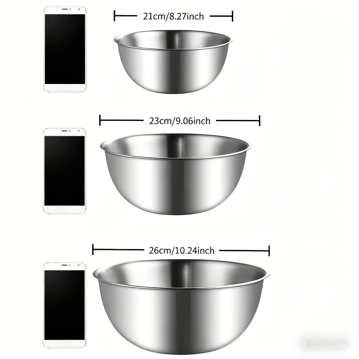 Stainless Steel Mixing Bowls Set of 3 – Dishwasher Safe, Long-lasting Metal Bowls – Nesting Kitchen Bowls for Cooking, Baking, Salad Prep & Food Storage