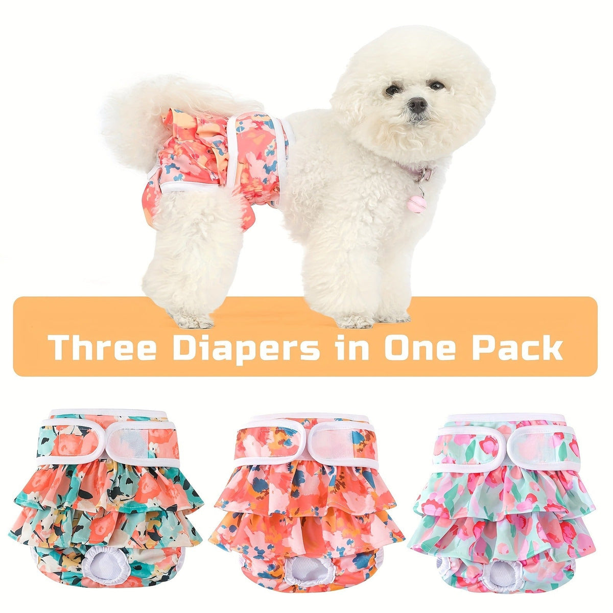 Reusable Highly Absorbent Dog Period Panties for Heat Incontinence Puppy Training, XS S M L, Multiple Prints | Washable Female Dog Diapers 3 Pack - product image