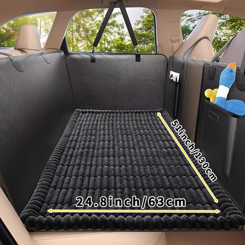 Dog Car Mat Nonslip Pet Seat Cushion with Rear Extension Pad | Fits All Dog Sizes Small Medium Large | Heavy-Duty Anti-Scratch Waterproof Floor Liner for SUVs Sedans Trucks | Durable Polyester Travel Protector