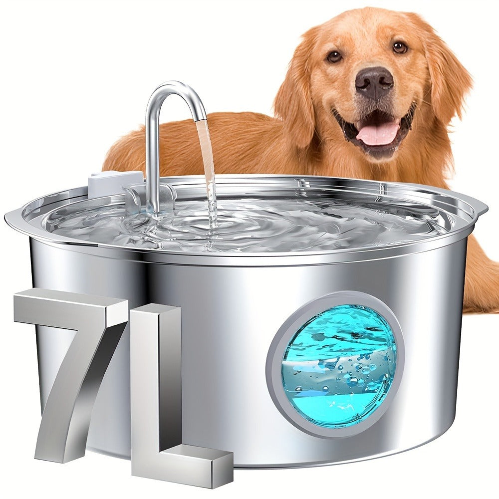 Stainless Steel Pet Water Fountain 1.85 Gal | Smart 304 SS Large Capacity Cat Dog Automatic Water Dispenser, Silent Pump, Filter Chip, Water Level Window - product image