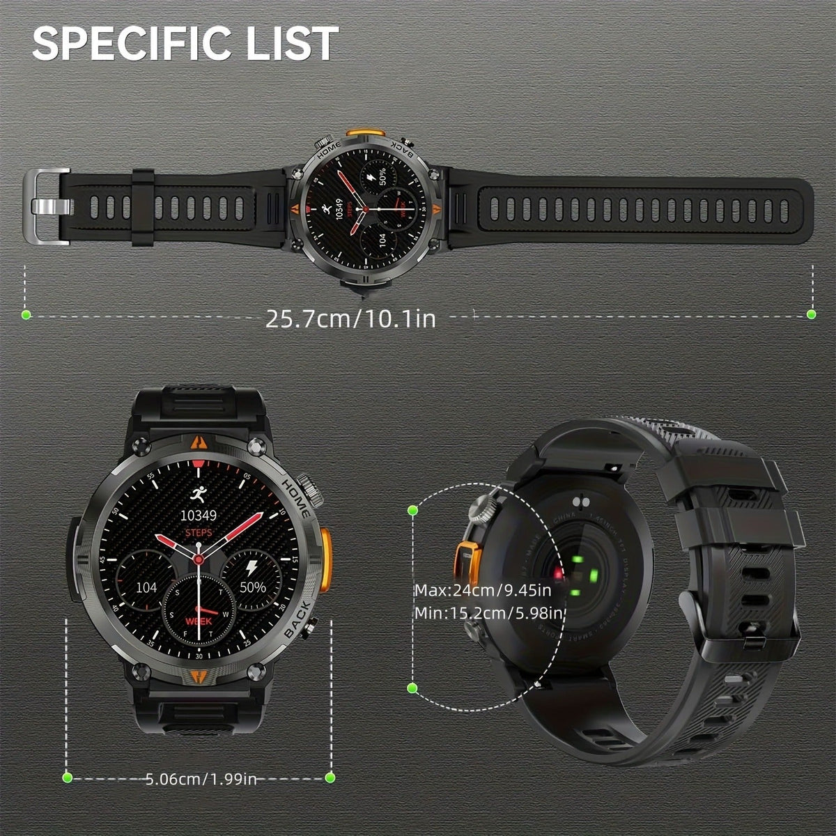 Wireless Calling, HD 1.45" Screen, LED Light, Fitness Tracker, iPhone & Android | EIGIIS KE3 Rugged Smartwatch for Men