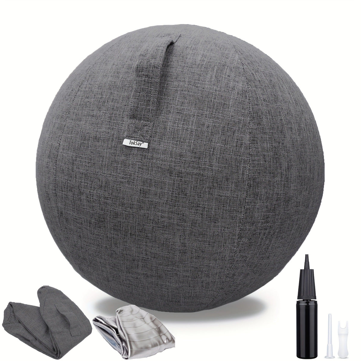 Stability Balance Ball Seat for Home Office Desk, Yoga Pilates Birthing Ball, Relieves Back Pain & Improves Posture, Grey & Black, Anti-Burst Design | Exercise Ball Chair 65cm with Fabric Cover