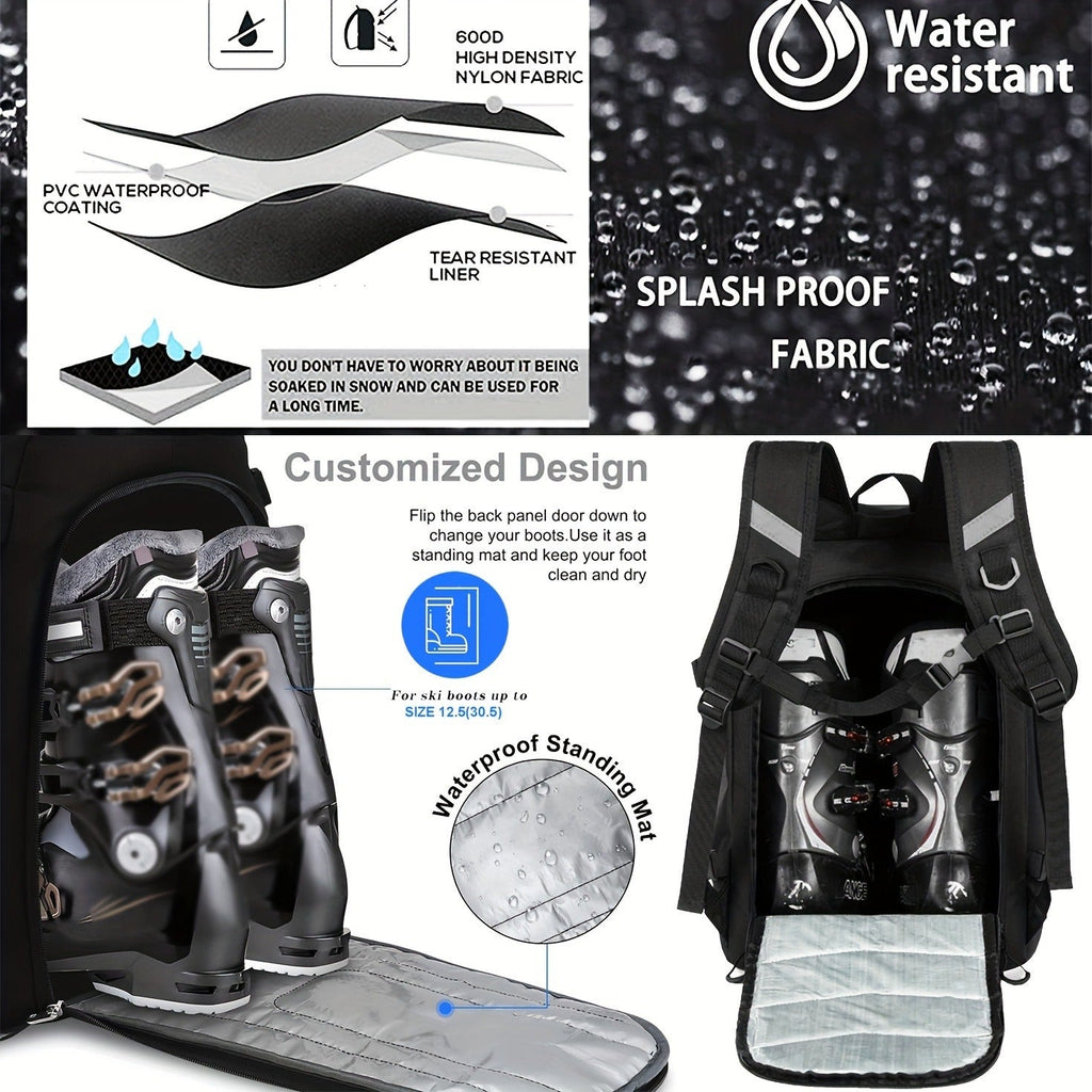 Ski Boot Bag Snowboard Backpack 40-50L Large Capacity Snow Gear Bag for Skiing Helmet Goggles Gloves Snowboard Accessories Winter Sports Equipment Bag Black - product image 3