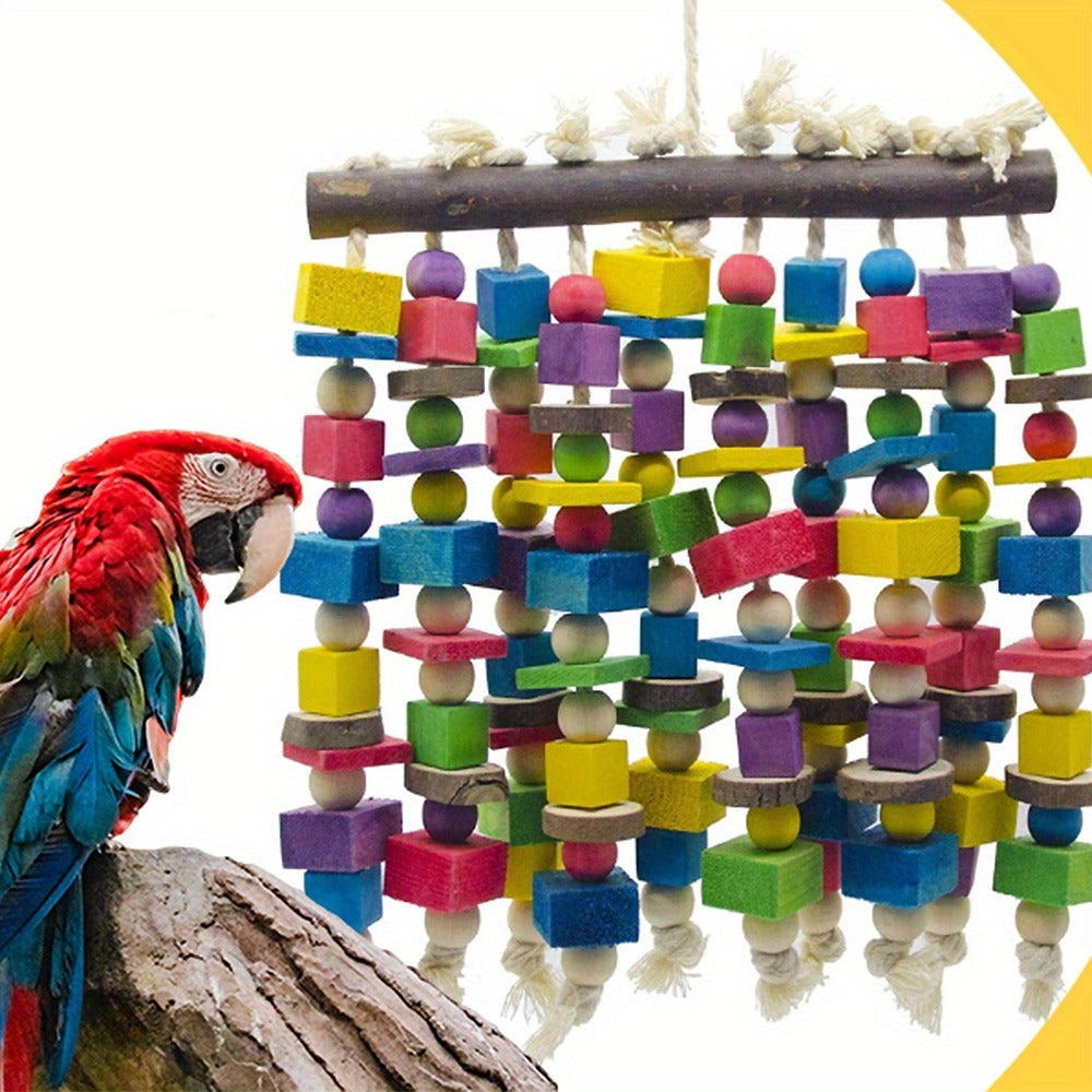 Multicolored Foraging Shredding Toy for Large Parrots & Birds – Bird Parrot Chewing Toy Large Natural Wooden Blocks Tearing Toy 15.7"x9.8" for Macaws Cockatoos - product image 2