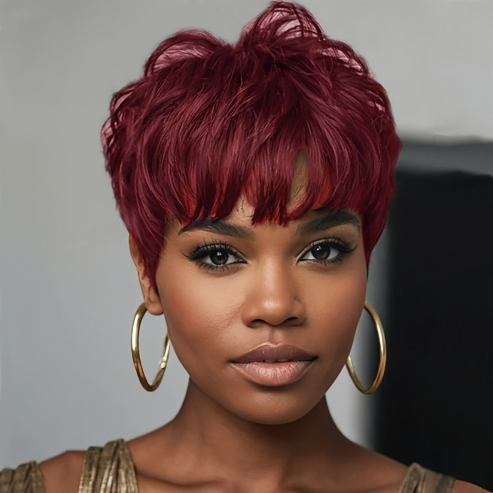 Short Wavy Bob Wig with Bangs Synthetic 6 Colors | Natural Black Burgundy Lavender Auburn Red for Women Daily Wear Party Cosplay Halloween Costume - product image 8