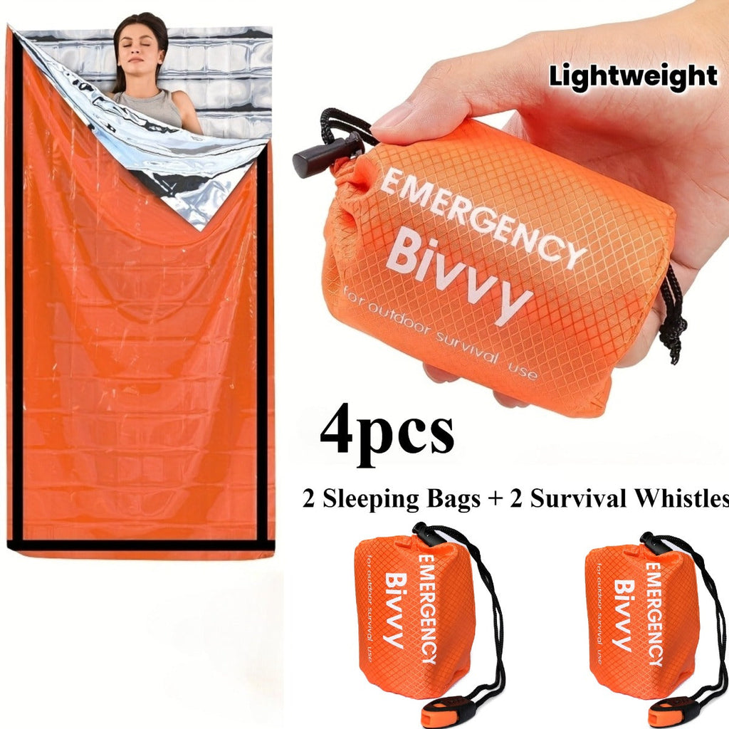 Emergency Sleeping Bag 4-Pack with Survival Whistles | Mylar Thermal Blanket Shelter Bag, Lightweight Waterproof Bivy Sack for Camping, Hiking, Backpacking - product image 3
