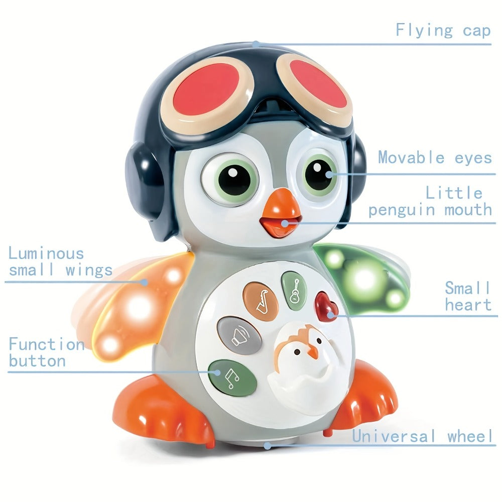 Infant Tummy Time Learning Toy, Sensory Light Up Musical Toy for Babies 6-12 Months, Easter Basket Stuffer & Baby Gift – Interactive Dancing Penguin Baby Toy with Music, Lights & Crawling Motion