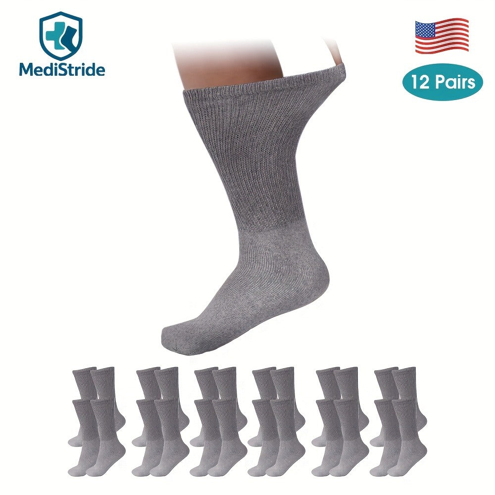 Cotton Diabetic Crew Socks 12 Pairs Non-Binding Neuropathy Loose Fit Seamless Cushioned Full Length for Men Women Edema Sensitive Feet White Black Brown Khaki Navy Grey - product image 5