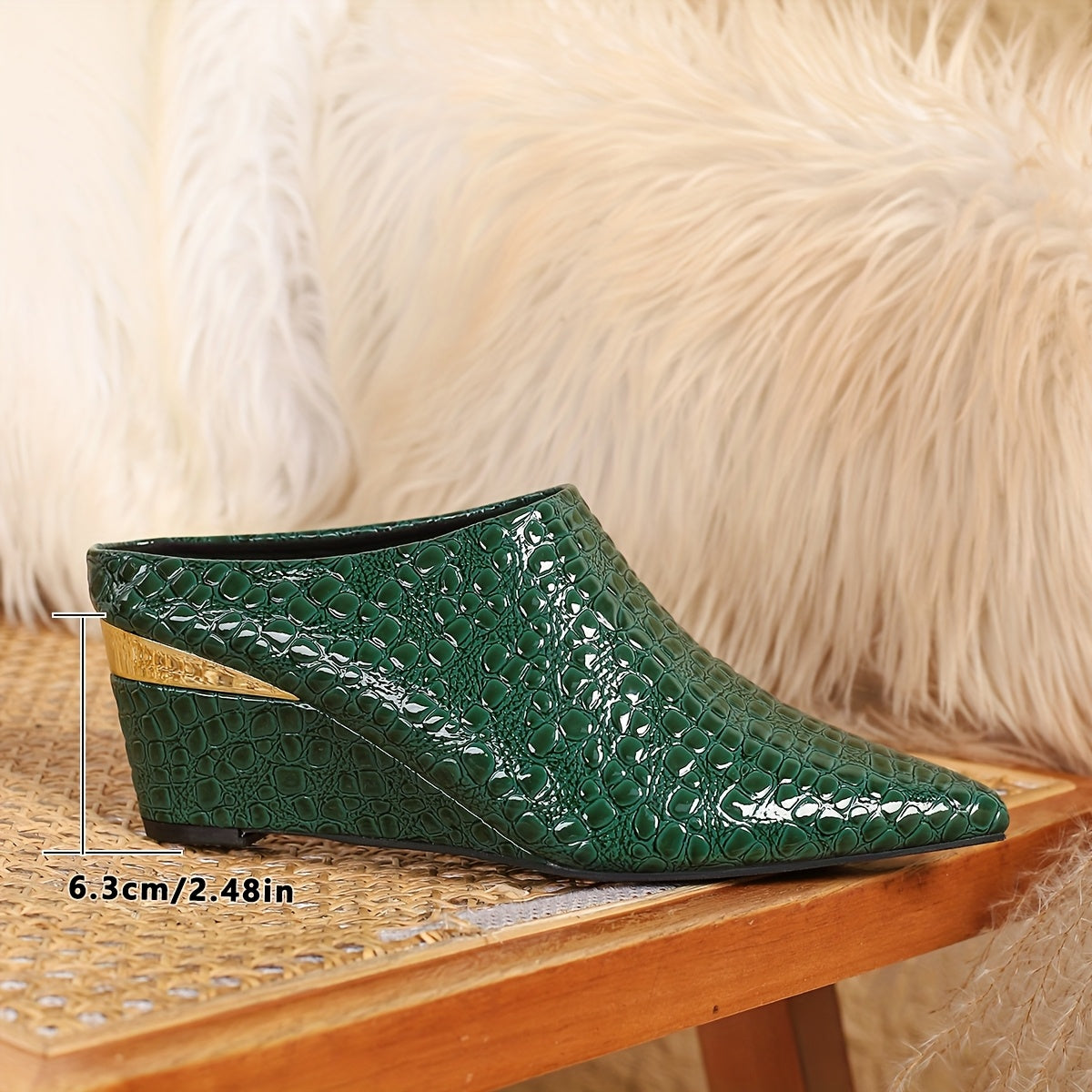 1 Pair Of Wedge , Stone Pattern, Blue and Green Wedge Shoes, Large Size Simple, One Foot Pedal, Pointed Toe Deep Mouth, Four Seasons Shoes, European and - product image 18