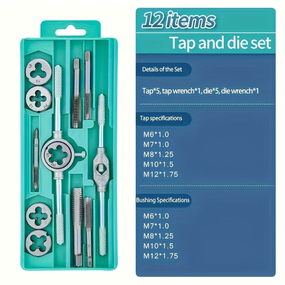 Metric Tap and Die Set 12pcs or 40pcs, M3-M12 Hand Thread Tapping Tool Kit with Plug Taps, Straight & Cone Reamers, Manual Threading Tool for DIY, Household Repair & Metalworking - product image 10