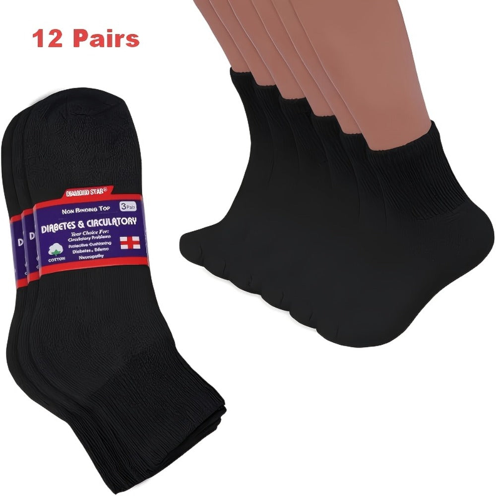 Diabetic Socks 12 Pairs Non Binding Low Cut Cushioned Seamless Loose Fit Ankle Socks for Men Women Edema Neuropathy Wide Toe Box White Black Brown Grey Khaki Navy - product image 2