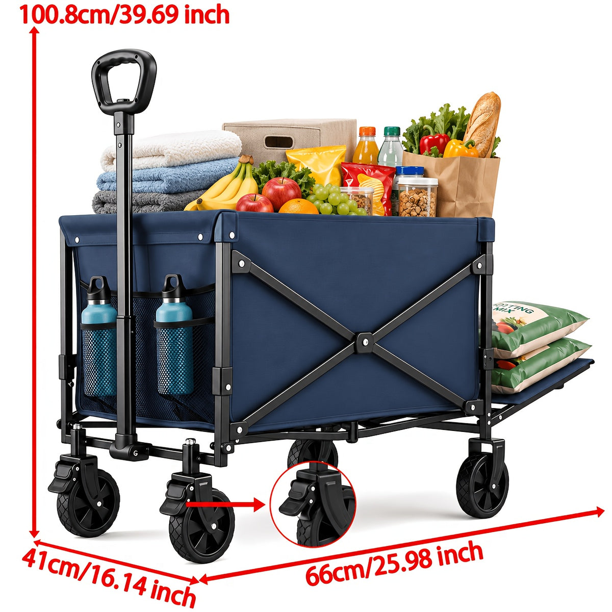 Heavy Duty Foldable Handcart, Multifunctional Handcart, High Carbon Steel Bracket, Equipped with All-Terrain Universal Wheels, Portable Garden Handcart - product image 3
