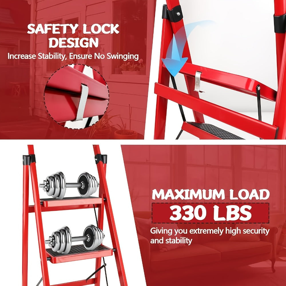 Folding Step Ladder with Anti-Slip Pedals & Handrail – 2/3/4/5 Step Stool for Adults, Sturdy Steel, Lightweight Portable, Non-Slip Feet, Rust-Resistant, Foldable for Home Kitchen O - product image 17