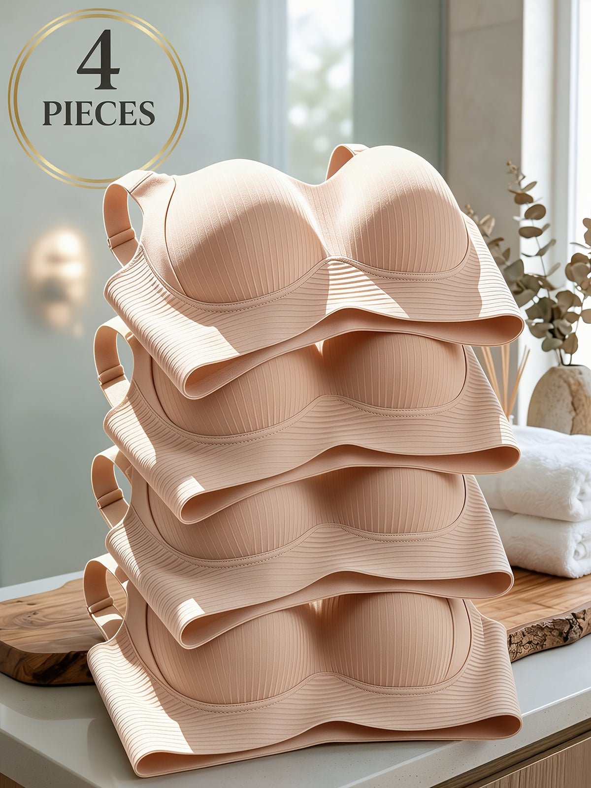 4pcs Women's Wireless Push Up Bralette - Wire-Free Back Smoothing Seamless Bras with Wide Adjustable Straps, Soft Breathable Non-Detachable Cups Suitable for - product image 2