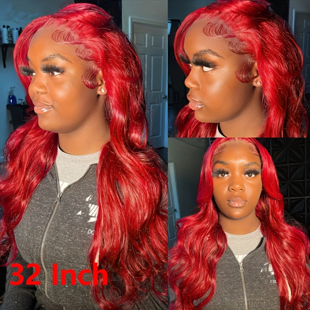 Body Wave Lace Front Wig Synthetic Glueless Heavy Density 26-34 Inch | Dark Brown Red Orange-Red Black Long Wavy Women Daily Wear Party Cosplay - product image 7