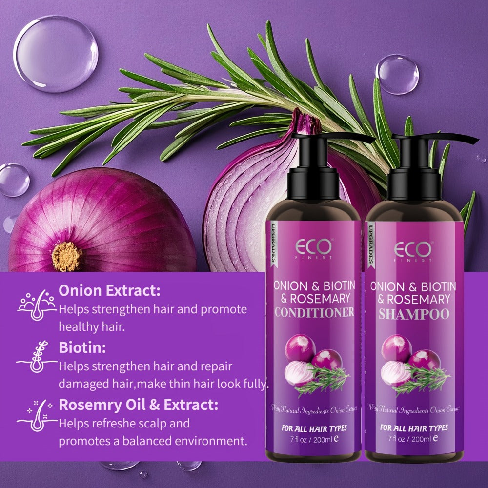 Onion Biotin Shampoo and Conditioner Set — Rosemary & Jojoba Oil, Anti-Dandruff, Strengthening & Nourishing for Dry Rough Damaged Hair, Promotes Hair Growth, Smoothing Formula, Men - product image 2