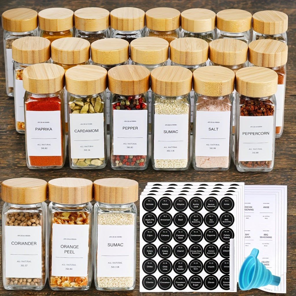 Glass Spice Jars with Labels and Lids 4oz, Empty Spice Bottles with Foldable Funnel for Kitchen Organization, Airtight Condiment Storage Containers for Herbs and Seasonings, Set of - product image 12