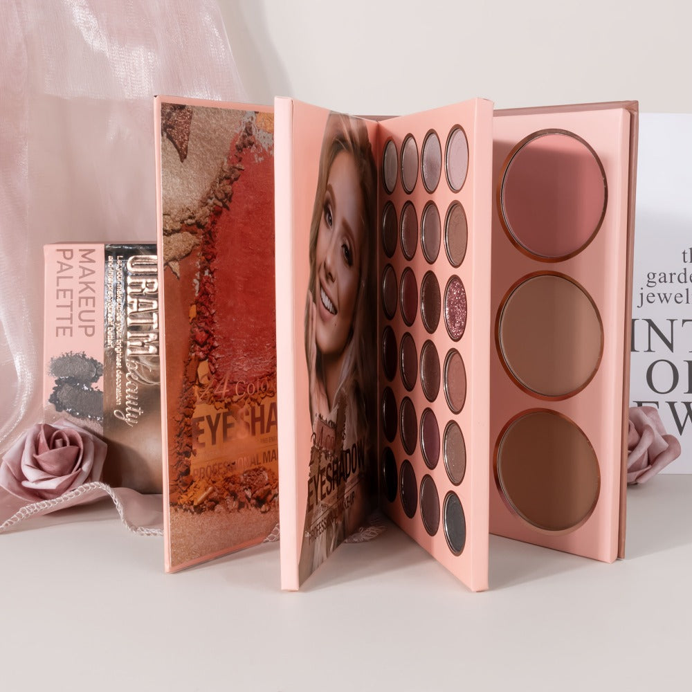 Eyeshadow Palette Book Style SHCOETY 4-in-11 Makeup Kit | 24-Color Eyeshadow + 6-Color Highlighter + 6-Color Blush + 7-Color Contour | Folding Magazine Design | All Skin Tones - product image 2