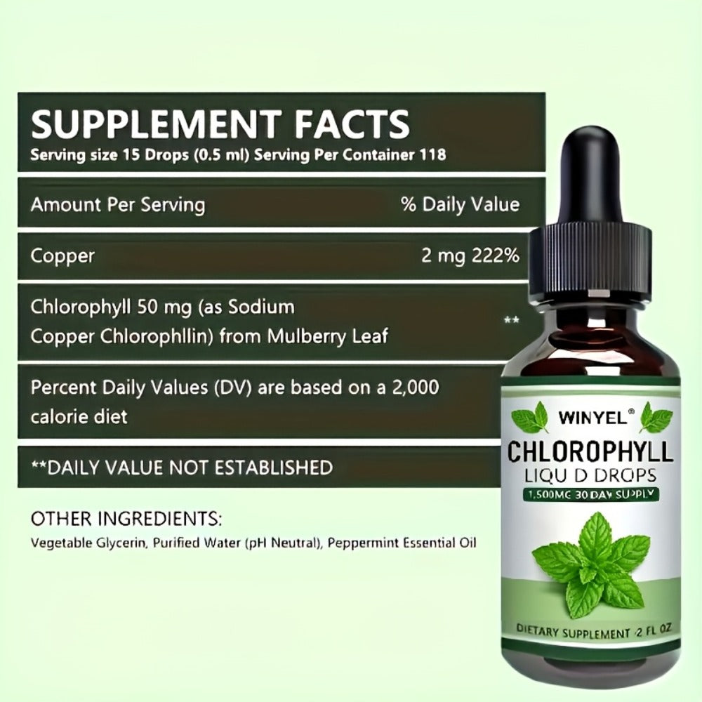 Liquid Chlorophyll Drops Supplement for Internal Deodorant Body Odor Control Detox Skin Clarity & Natural Energy — Alkalizing Antioxidant Plant-Based Daily Wellness for Women & Men - product image 2