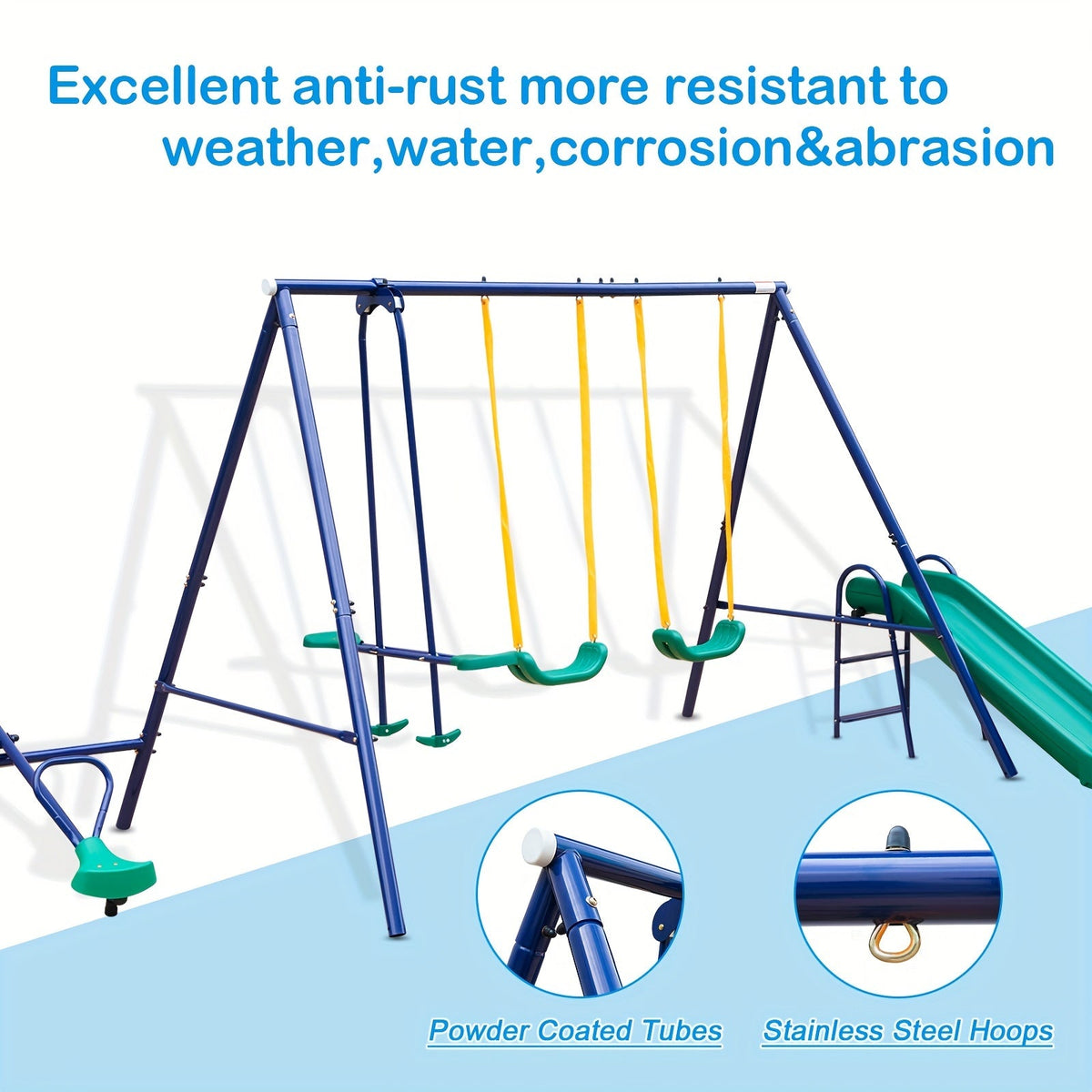 Heavy Duty A-Frame Metal Swing Set for Backyard with 2 Swings Slide Glider Seesaw Disc Seat Outdoor Playset for Kids Toddlers Backyard Play Structure - product image 2