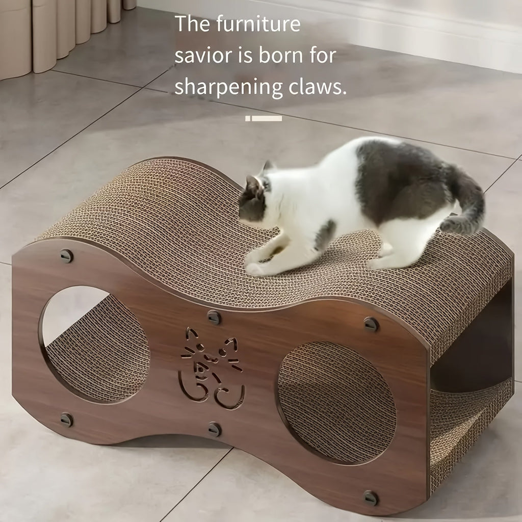 Cat Scratching Post with Integrated Cat Bed – Sturdy Walnut Wood Base, 4-Season Woven Scratch Pad, Indoor Cat Scratcher Lounge for Scratching, Lounging & Play - product image 3