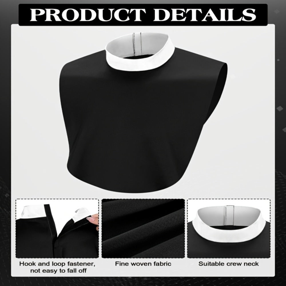 Unisex Clergy Tab Collar Black Dickey Neck Band for Men Women Pastor Halloween Costume Accessory Clerical Vestment Theater Prop | Priest Collar Costume 3 Piece Set