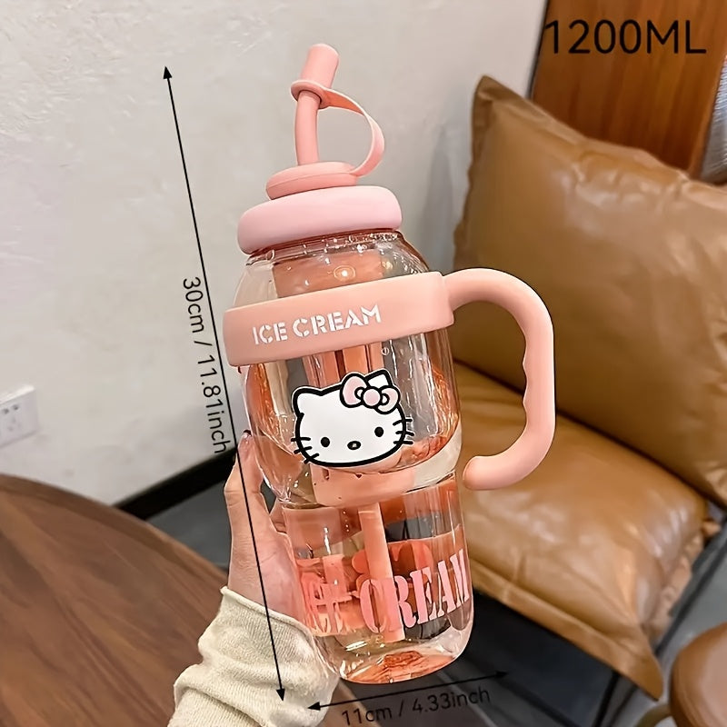 PPSU Straw Water Bottle with Hello Kitty Design – Sanrio Kids & Adults Cup – BPA-Free, Large Capacity, Drop-Resistant & Leak-Proof, Easy-Carry Handle, Ideal for Outdoor, Camping, Office & Home Use