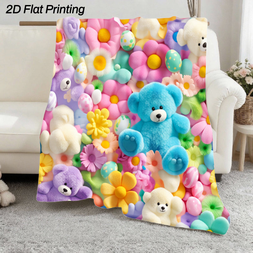 Bear Print Flannel Throw Blanket - Cute Soft Plush 2D Flat Printed Cozy Bedspread for Sofa Bed Camping Travel, Adorable Animal Pattern Gift Blanket Multi-Color - product image 7