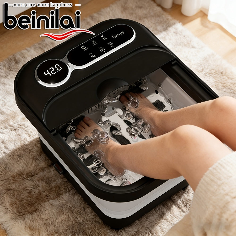 Foot Spa Massager Collapsible with Heater & Temperature Control – Foot Bath with Bubbles, 6 Massage Rollers, Vibration, Red Light Therapy & Auto Massage for Home Foot Care, Black B - product image