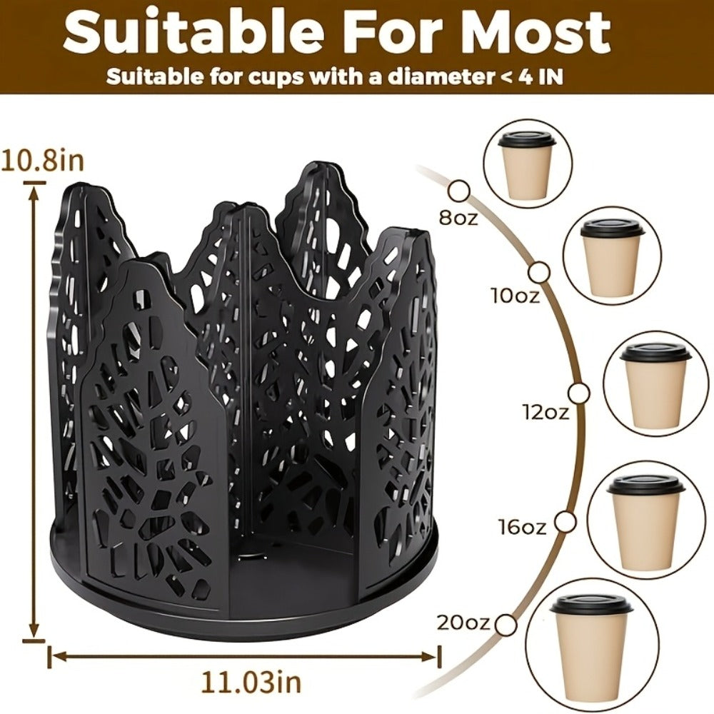 Rotating Paper Cup Holder with 4 Compartments - Disposable Coffee Cup Dispenser Organizer Detachable Lid Storage Box for Countertop Kitchen Coffee Station Bathroom | White Black - product image 4