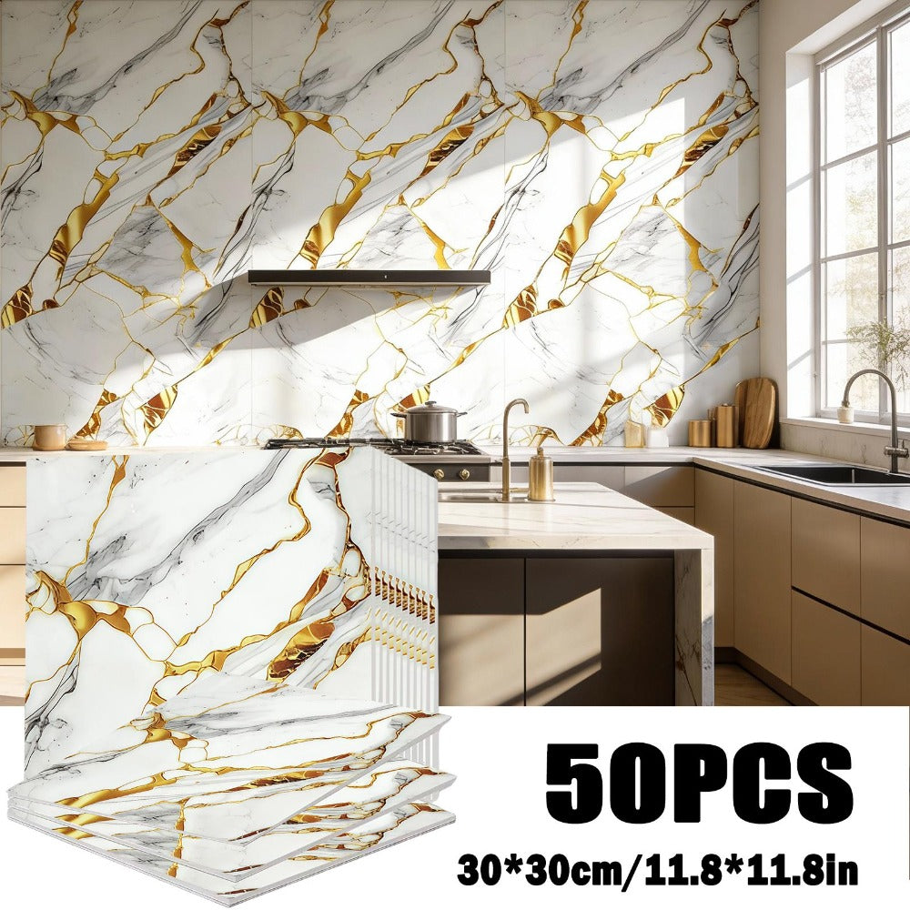 Self-Adhesive Marble Tile Stickers 11.8x11.8in Peel and Stick Wall Tiles for Bathroom Kitchen Backsplash – Waterproof 3D Glossy Imitation Marble Wall Panel, Easy to Install, 50 or  - product image 15