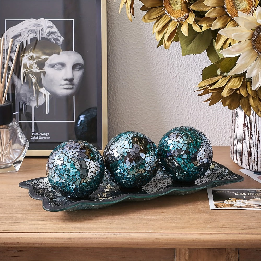 Decorative Glass Balls for Bowls 3 Inch Set of 3 with Glass Tray, Bowl Fillers Centerpiece Table Decorations for Home Decor Living Room Dining Coffee Table, Silver Black Gold Green - product image 10