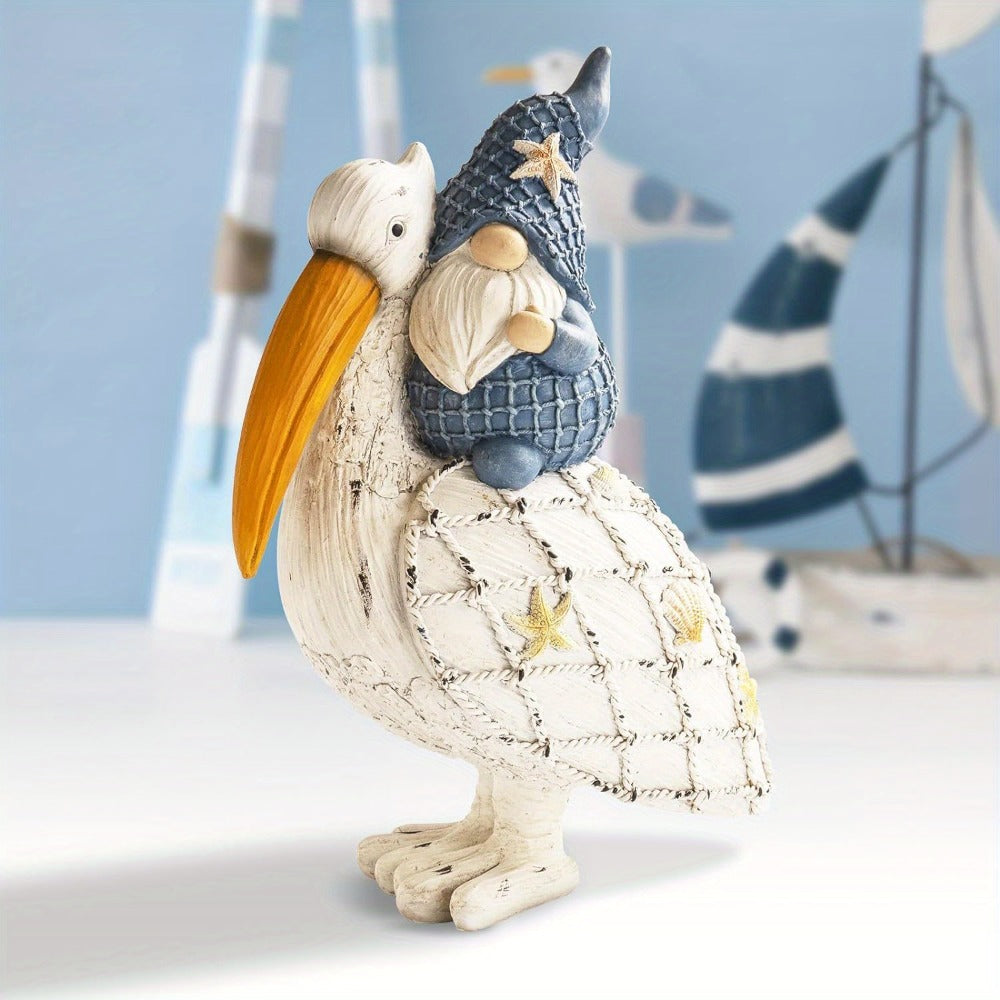 Pelican Gnome Figurine 11.5" – Resin Coastal Beach Decor with Starfish & Seashell, Tabletop Statue for Home, Garden & Poolside – Summer Gift & Nautical Decor - product image 6