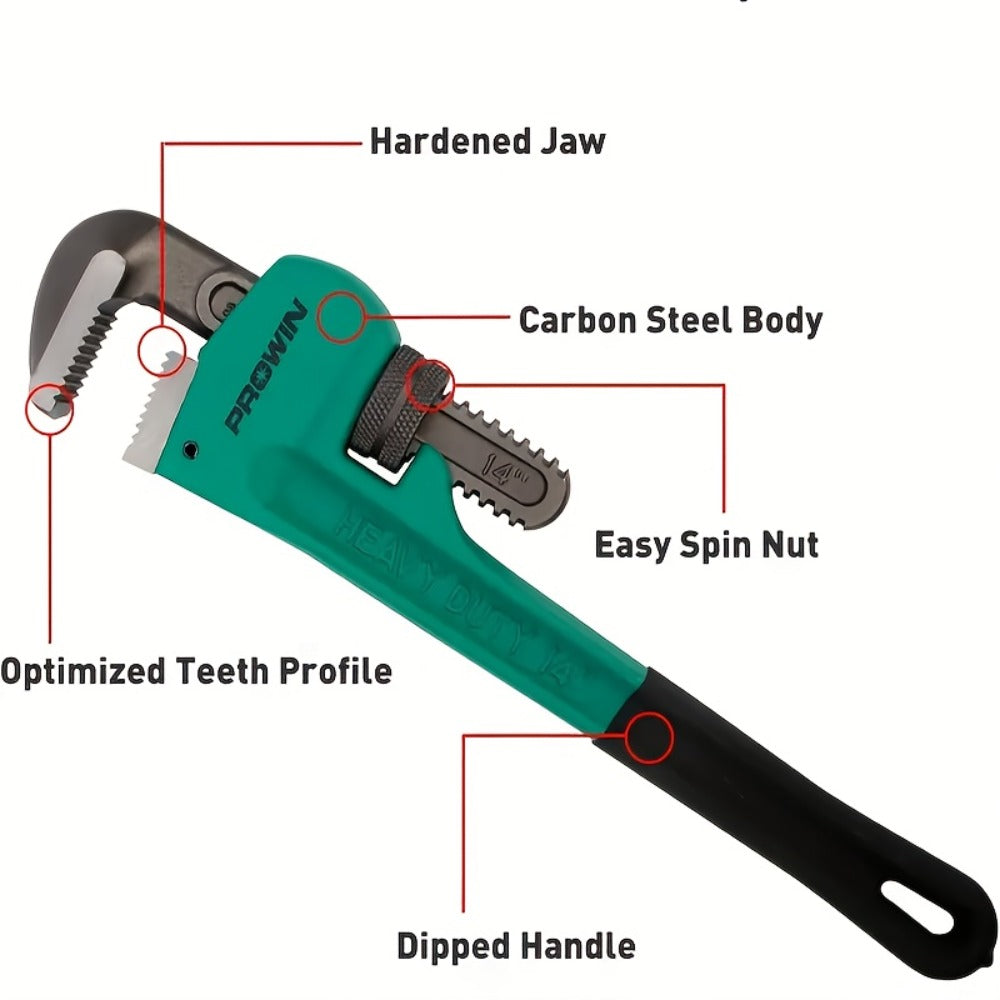Pipe Wrench Professional Heavy Duty - 8", 12" & 18" CR-V Alloy Steel Plumbing Wrench, Non-Slip Ergonomic Handle, 1500 lbs Torque, Fits 1/2"-4" Pipes, for Plumbing, Automotive & Ind - product image 2