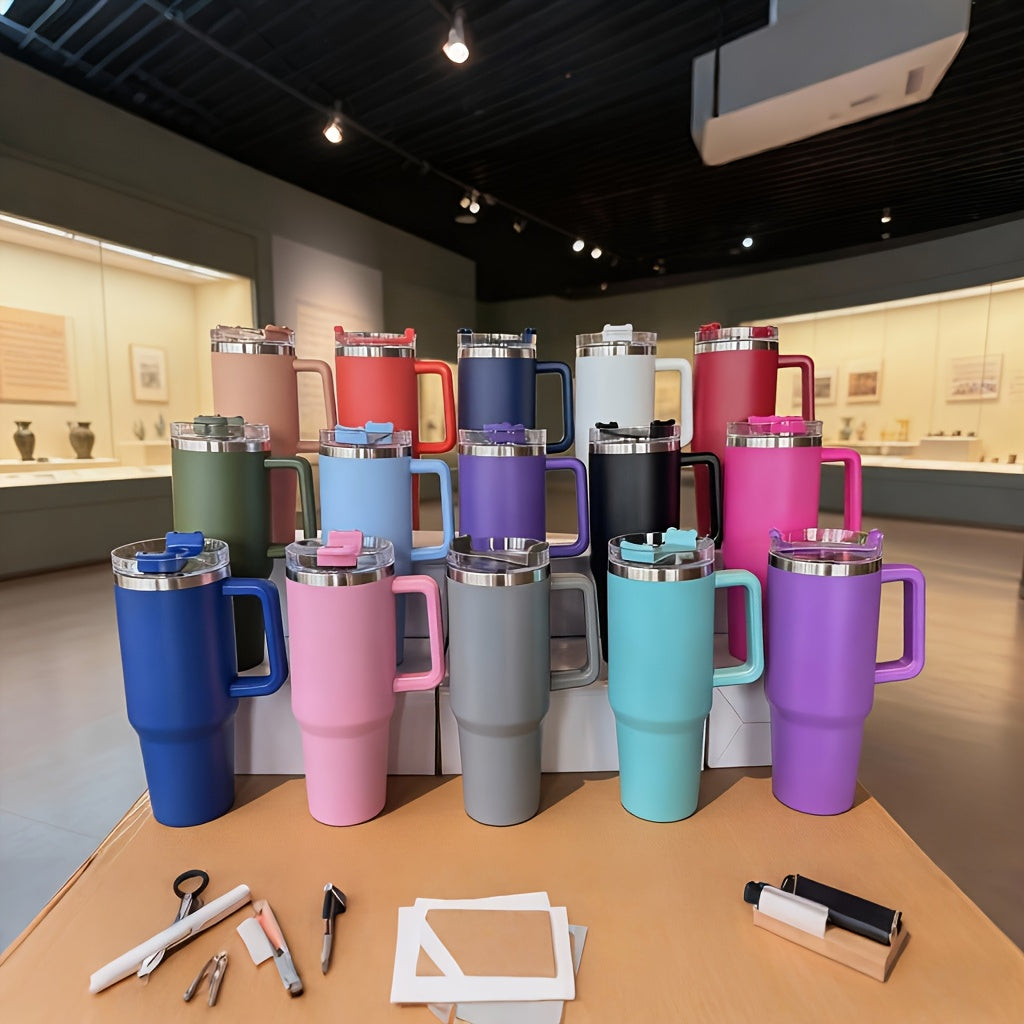 Double-Wall Vacuum 304 Stainless Steel Travel Cup, Leakproof & Rustproof, Hot & Cold Drinks, 15 Colors, Perfect Gift for Christmas, Travel & Outdoor | Insulated Tumbler 40oz with Handle & Straw Lid