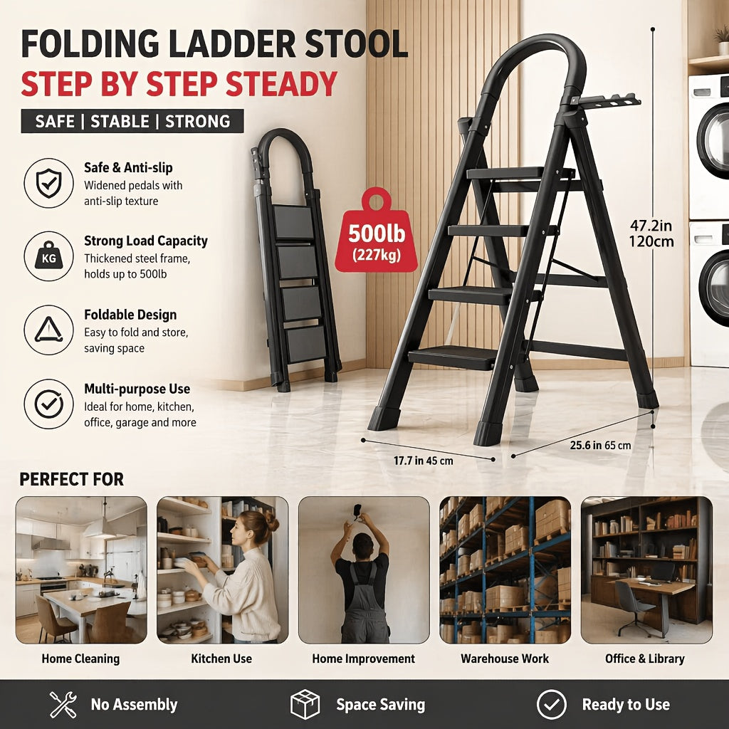 1pc Heavy-Duty 2/3/4/5-Step Portable Folding Ladder, 500 Lbs Load Capacity, Durable Plastic Material with Non-Slip Steps, Lightweight and Portable, Suitable - product image 16