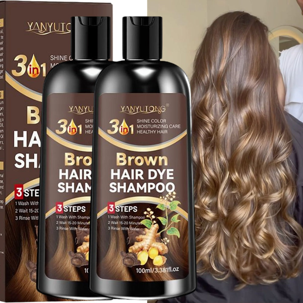 Brown Hair Dye Shampoo 2-Pack 3.38oz — Polygonum Multiflorum & Ginger Extract Covers Gray Hair, Deep Moisture Anti-Frizz Long-Lasting Natural Color, Plant-Based Unisex Hair Gift - product image