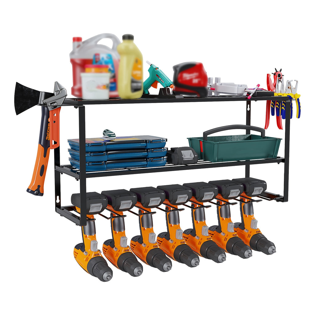 Power Tools Storage Rack, Wall Mount-150 Lb. (68 Kg) Load Bearing 3-story Storage Rack With 7 Bit Holders For Drilling Cordless Tools, Heavy-duty Iron Garage - product image 6