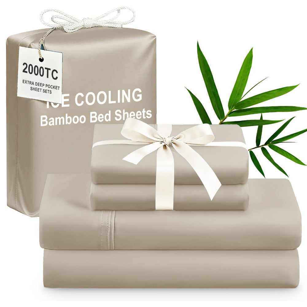 Bamboo Cooling Bed Sheet Set 4pcs Extra Deep Pocket Breathable Fitted Sheet Flat Sheet Pillowcases for Hot Sleepers Twin Full Queen King - product image 11