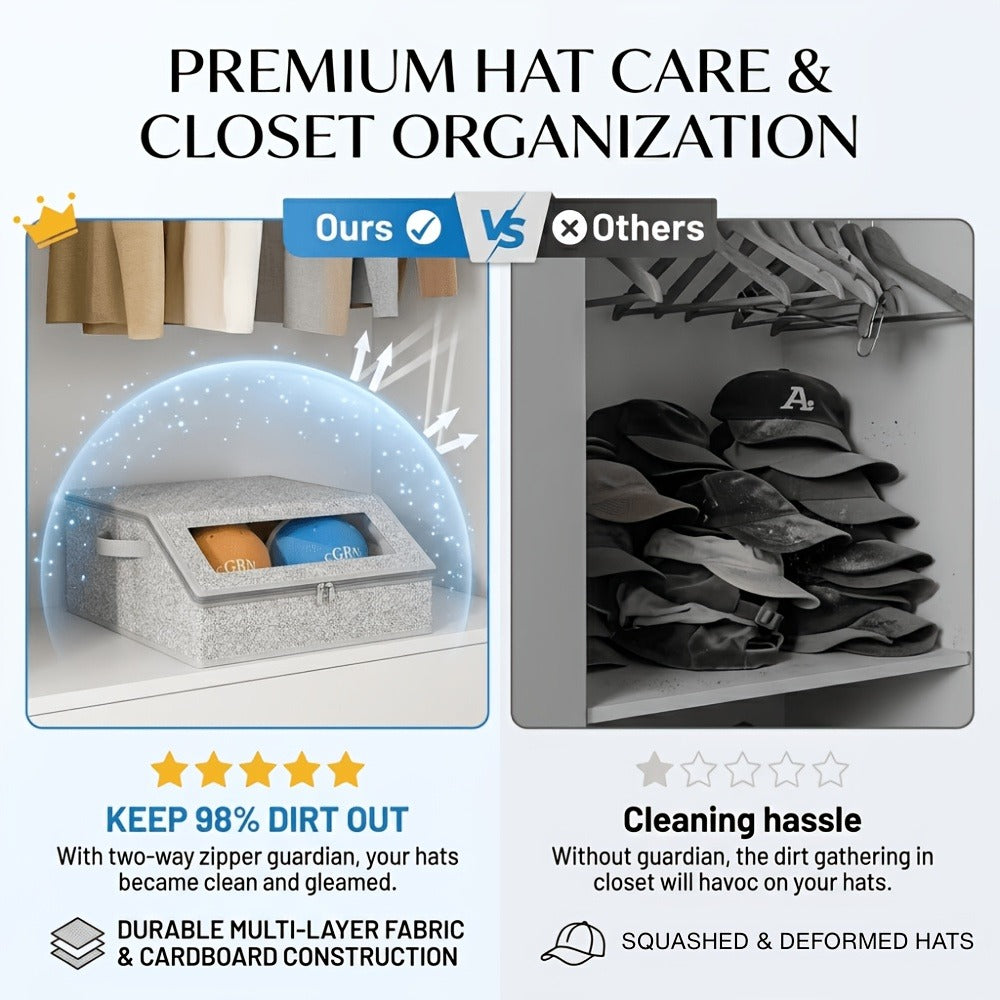 Baseball Cap Organizer for Closet – Large Hat Storage Box Holds 24 Ball Caps | Clear Window, Dustproof, Cardboard Inserts | Hat Rack Holder for Men & Women Bedroom Closet & Car - product image 11