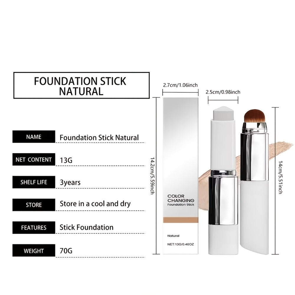 Skin Tone Adapting Color-Changing Foundation Stick 2-Piece with Built-In Brush & Puff — Lightweight Matte Finish Sheer to Buildable Coverage Everyday Makeup for Women Ivory White N - product image 6