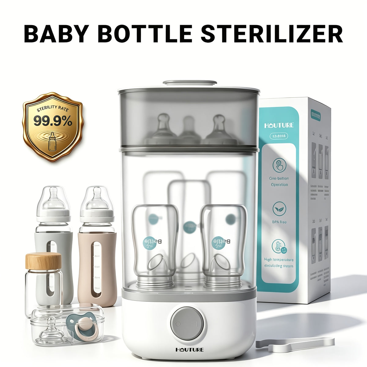 Bottle Sterilizer, Baby Bottle Sterilizer, Steam Sterilizer 99.9% Sterility, One-Button Operation Bpa-Free, Sterilizer for Baby Items, Newborn Baby Essentials - product image