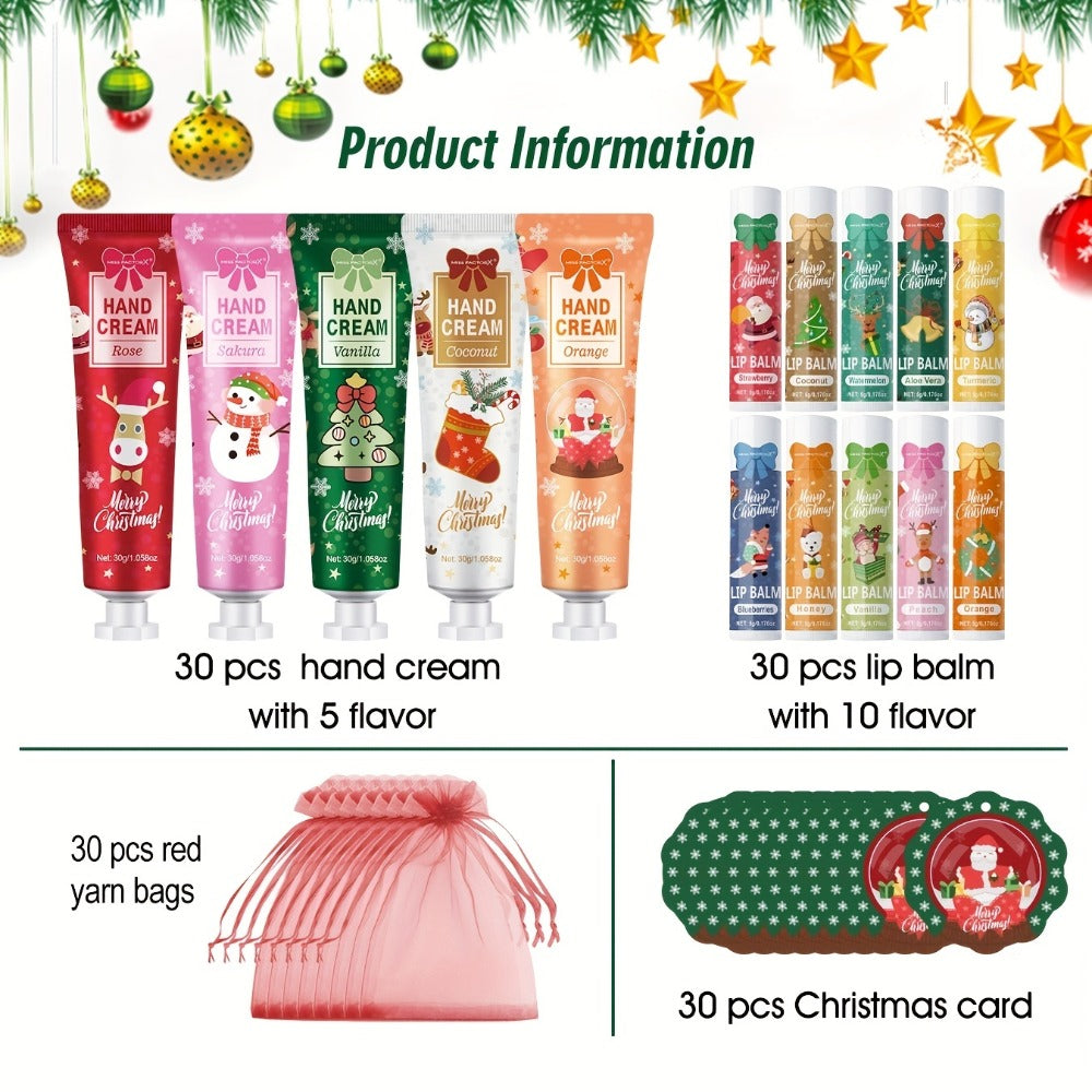 Bulk Gift Set 120 Pieces Lip Balm & Hand Cream with Red Velvet Bags & Holiday Cards — Moisturizing Party Favors for Colleagues, Employees & Friends - product image 2