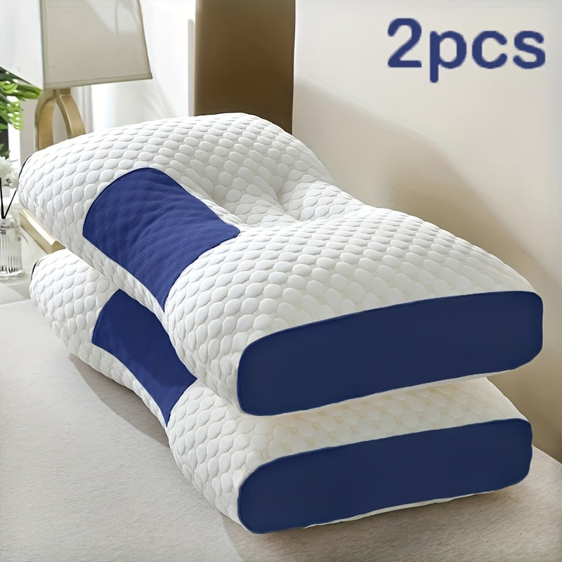 2pcs Ergonomic Low-Profile Bed Pillows, Contoured Design Fits Neck Curve, Suitable for Side and Back Sleepers, Breathable All-Season Bedding Pillows, Ideal - product image