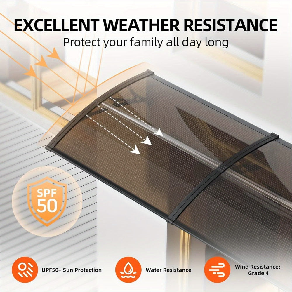 Polycarbonate Window Awning Door Canopy - UV Rain Snow Sun Protection Overhang for Doorways, Patio & Windows, Multiple Sizes, Black/Gray Bracket with Blue/Clear/Brown Board - product image 2