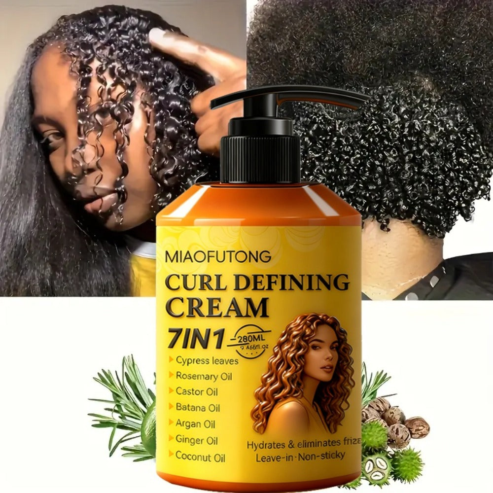 7-in-1 Botanical Curl Cream 280ml – Deep Moisture Curl Defining Cream with Argan, Rosemary, Castor & Coconut Oil, Anti-Frizz Long-Lasting Volume for Wavy Curly Coily Hair - product image 7